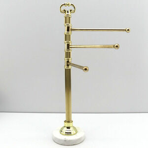 Marble Base Brass 3-Arm Swivel Towel Jewelry Holder Vanity Organizer Stand Rack